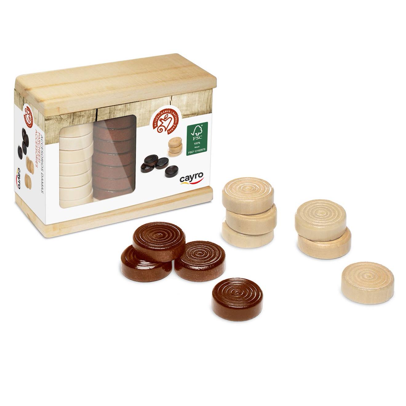 Pions en bois pour jeu de dames beige