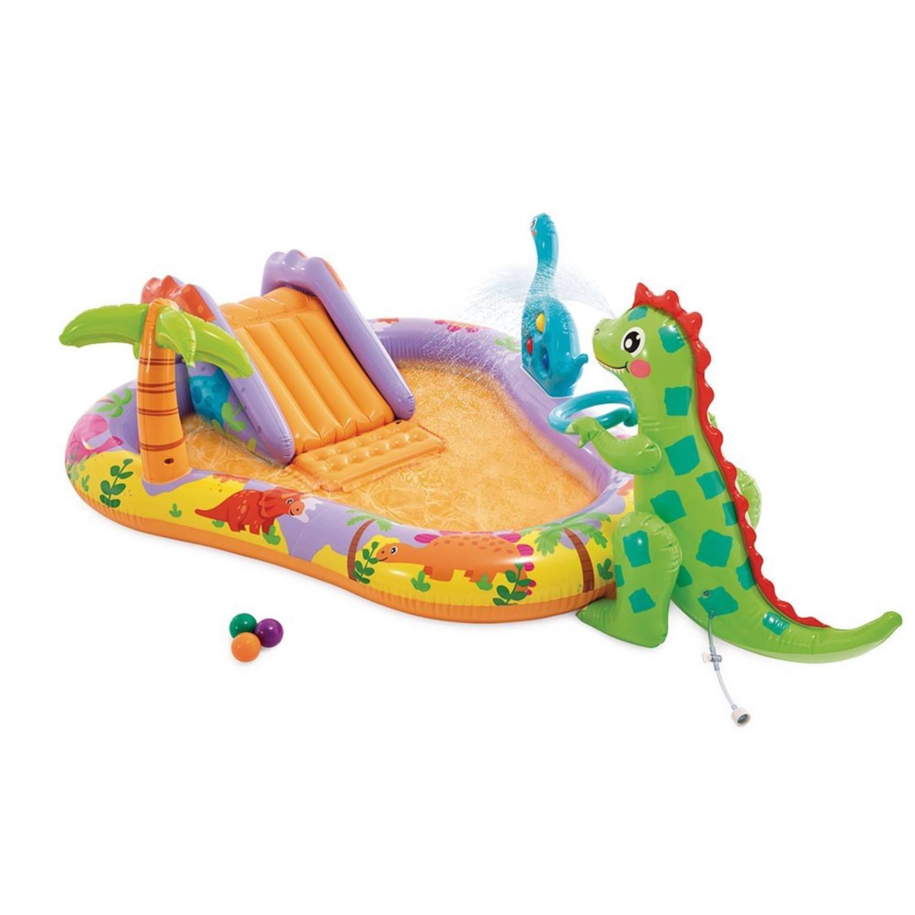 Piscine avec aire de jeux dino multicolore
