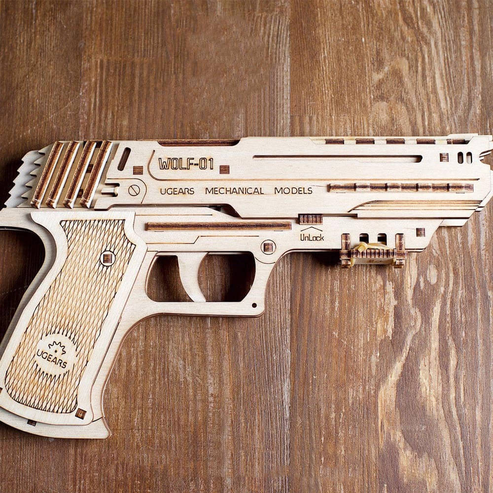 Pistolet WOLF-01 en Bois à Monter - Maquette Bois