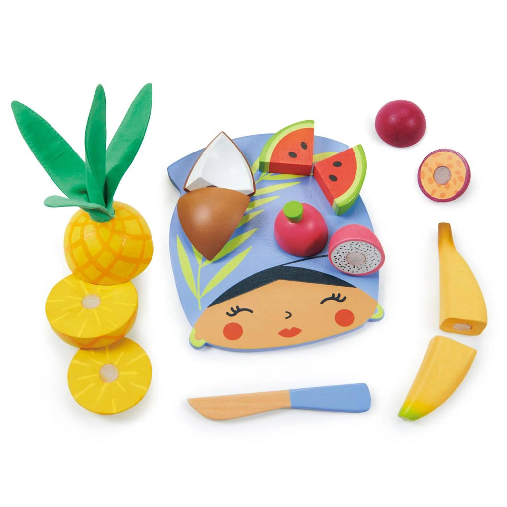 Planche à découper fruits tropicaux bleu