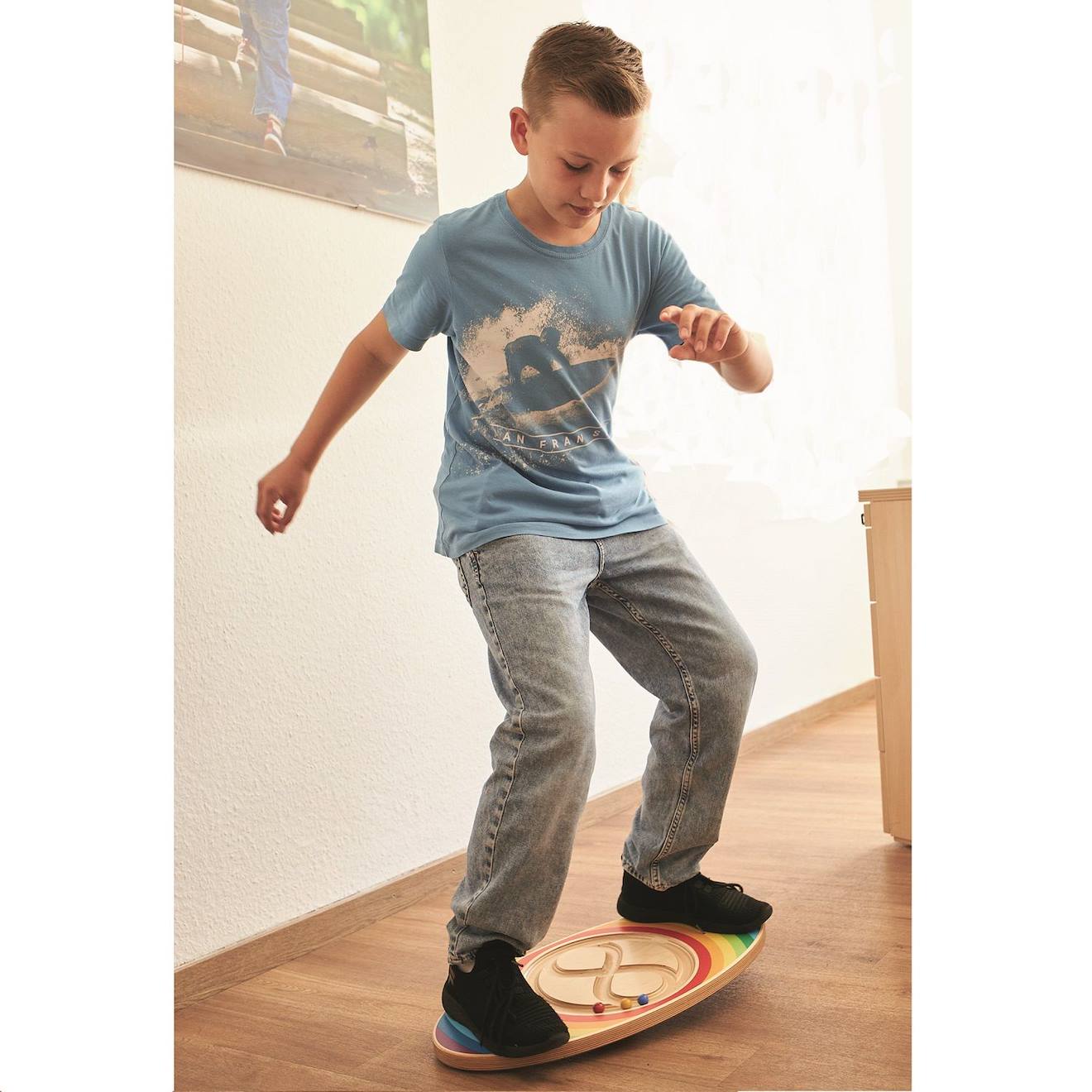 Planche d'équilibre en bois labirinto beige