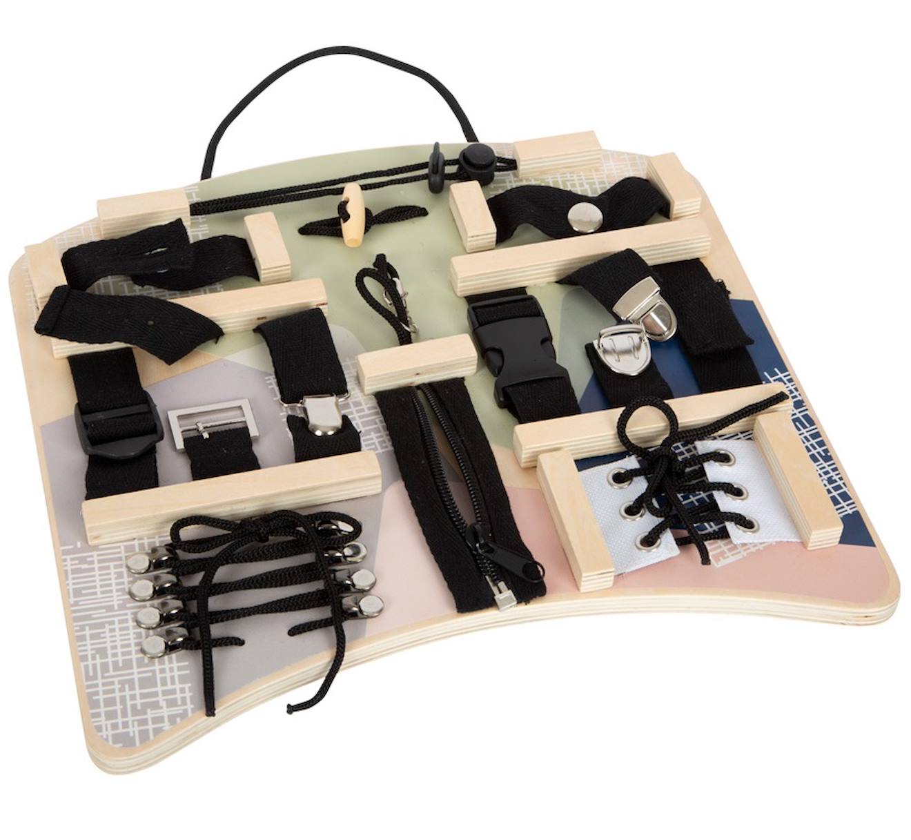 Planche motricité fermetures fixation beige