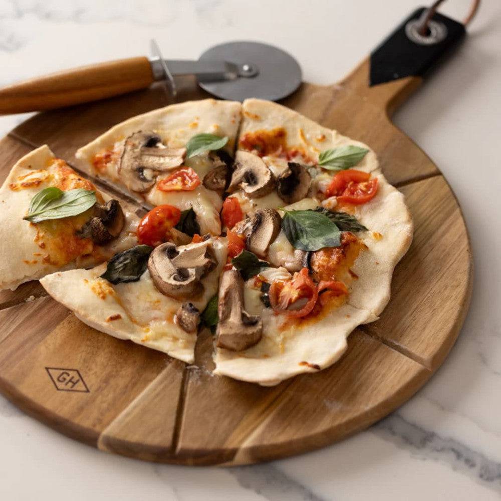 Planche et Roulette à Pizza en Acacia - Ustensiles de Cuisine