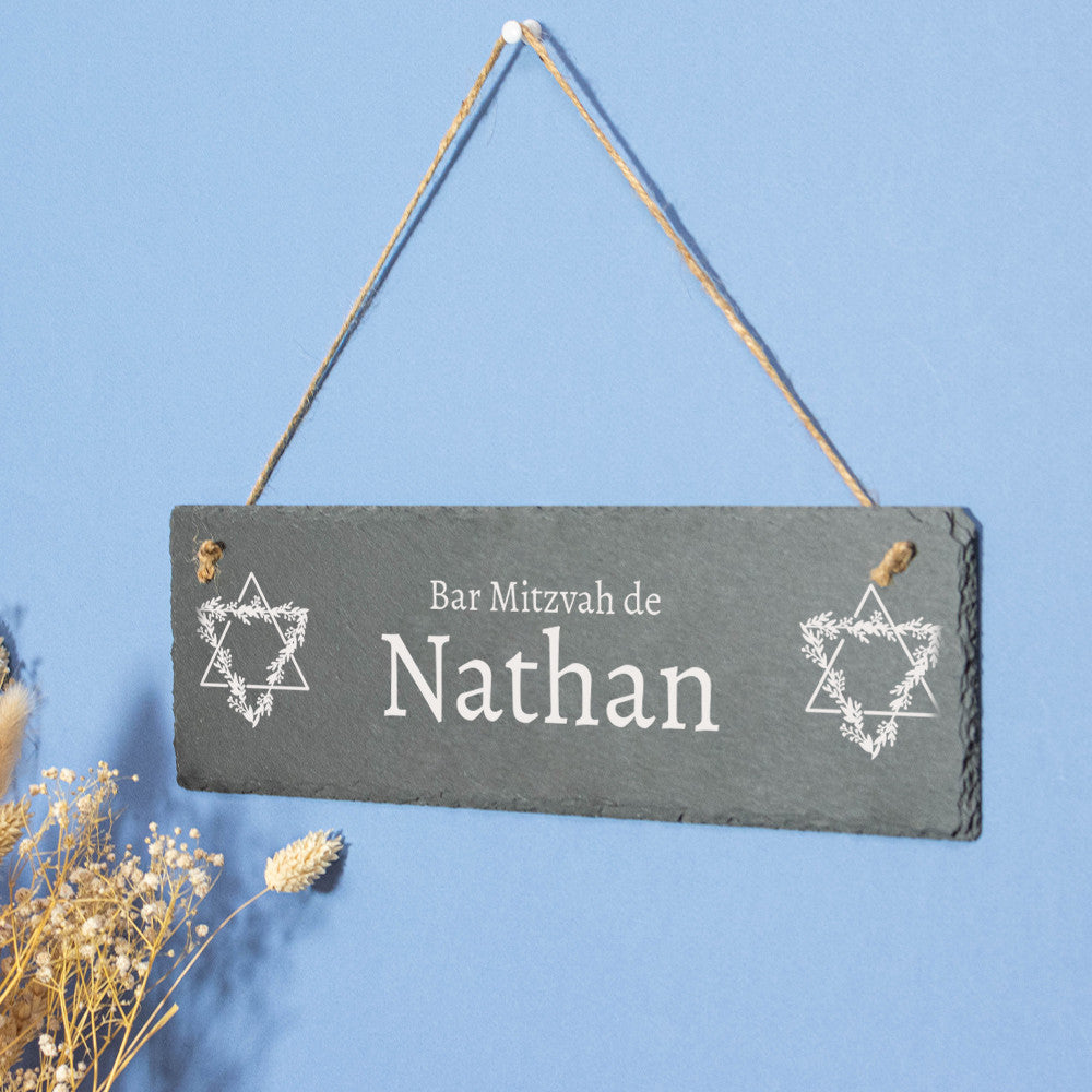 Plaque de Porte en Ardoise Bar Mitzvah à Personnaliser - Décoration Murale