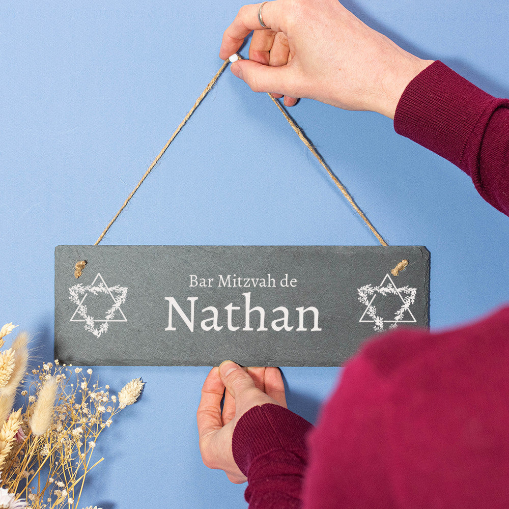 Plaque de Porte en Ardoise Bar Mitzvah à Personnaliser - Décoration Murale