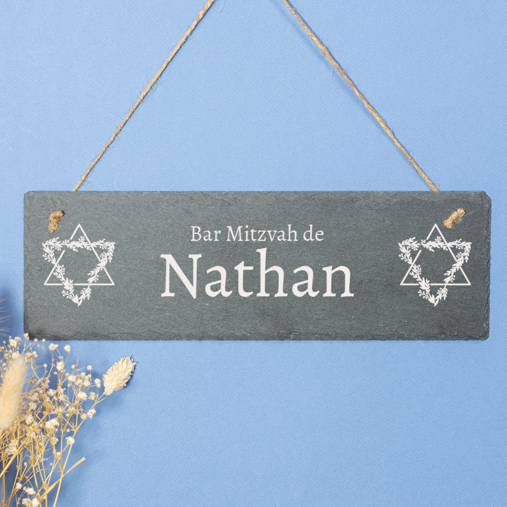 Plaque de Porte en Ardoise Bar Mitzvah à Personnaliser - Décoration Murale