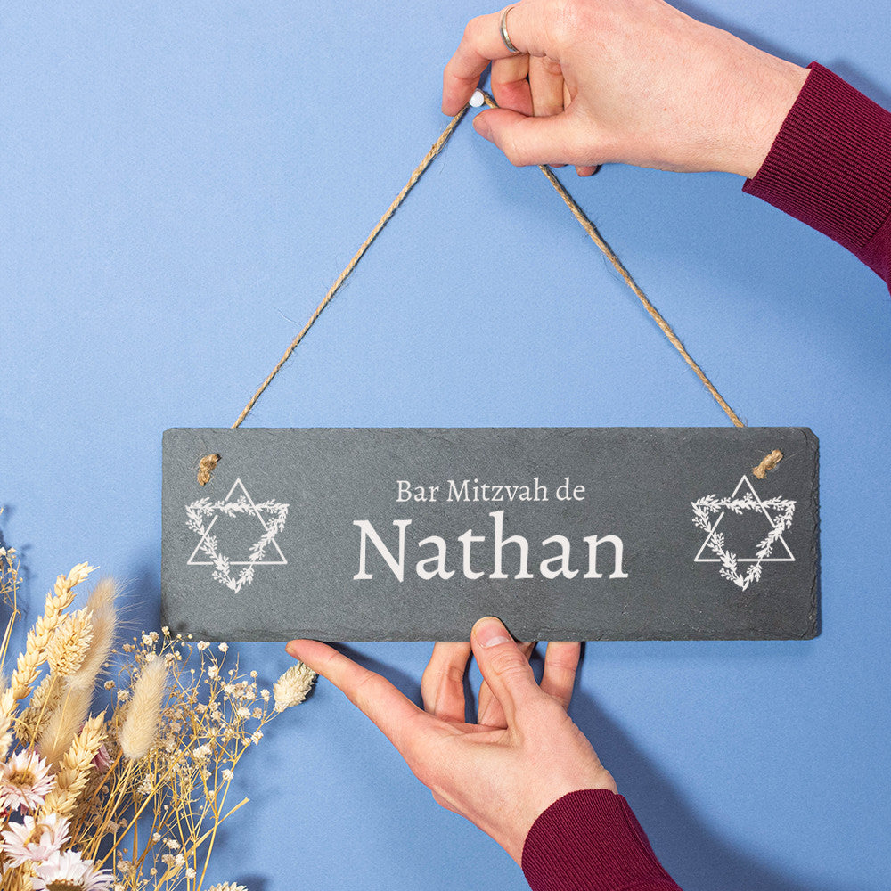 Plaque de Porte en Ardoise Bar Mitzvah à Personnaliser - Décoration Murale