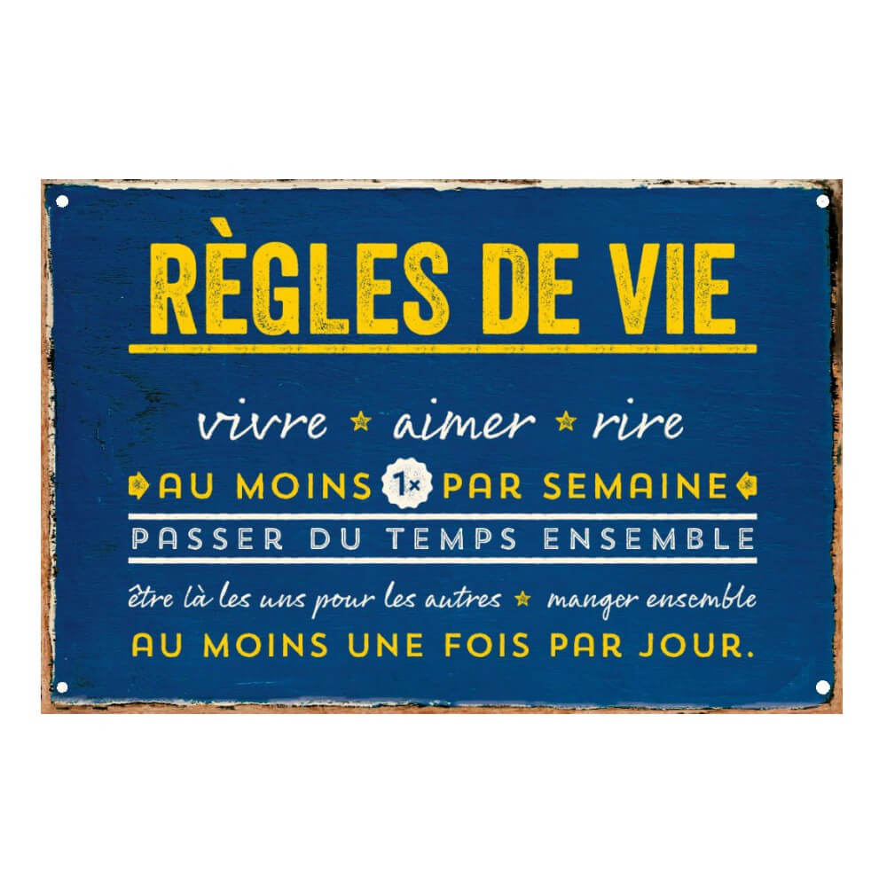 Plaque Métal "Règles de Vie" - Décoration Murale CadoMaestro