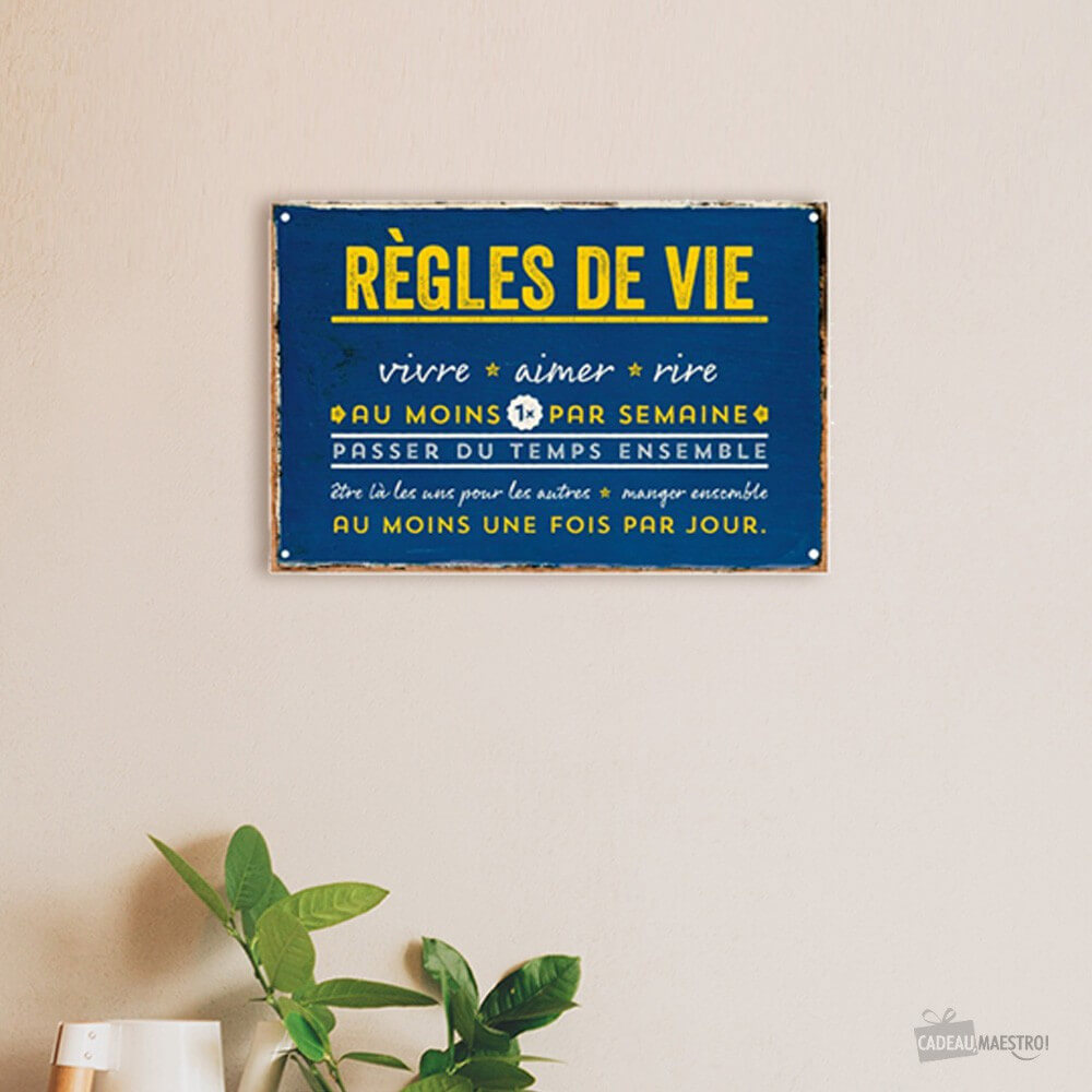 Plaque Métal "Règles de Vie" - Décoration Murale