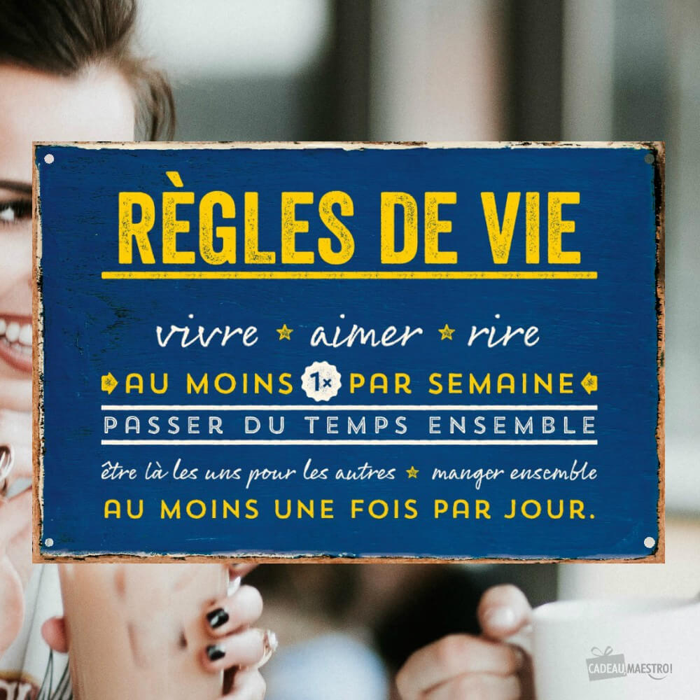 Plaque Métal "Règles de Vie" - Décoration Murale CadoMaestro