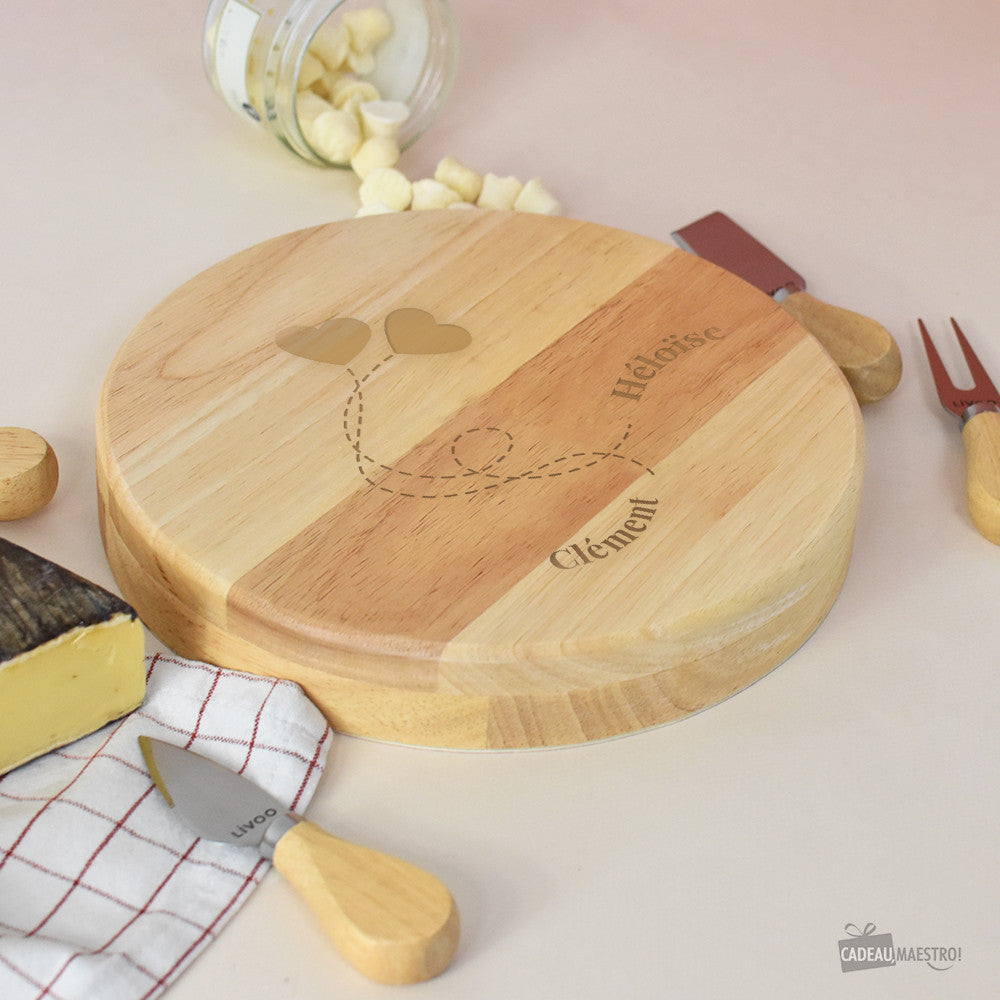 Plateau à Fromage Pivotant avec Ustensiles Amoureux à Personnaliser - Plateau Personnalisé