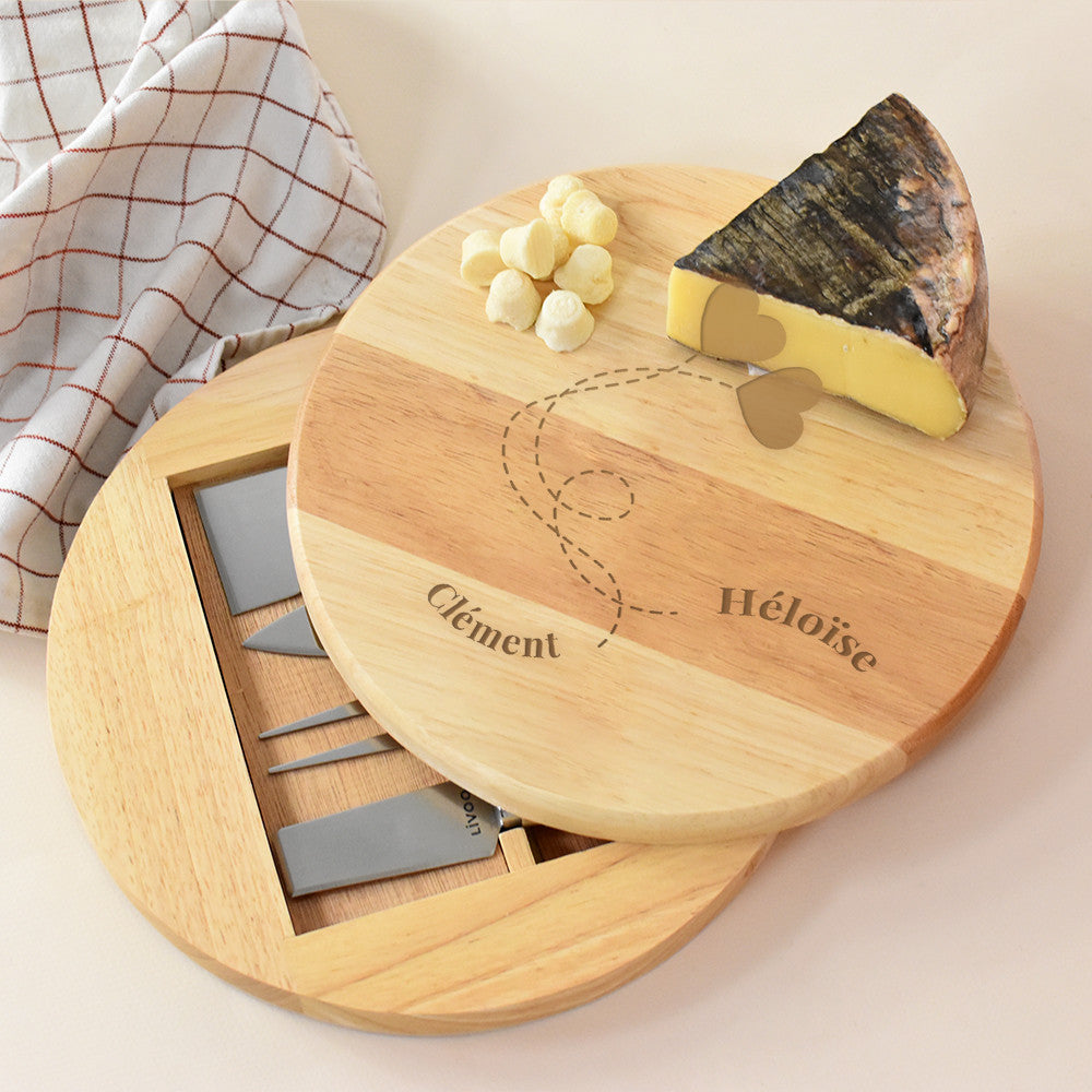 Plateau à Fromage Pivotant avec Ustensiles Amoureux à Personnaliser - Plateau Personnalisé
