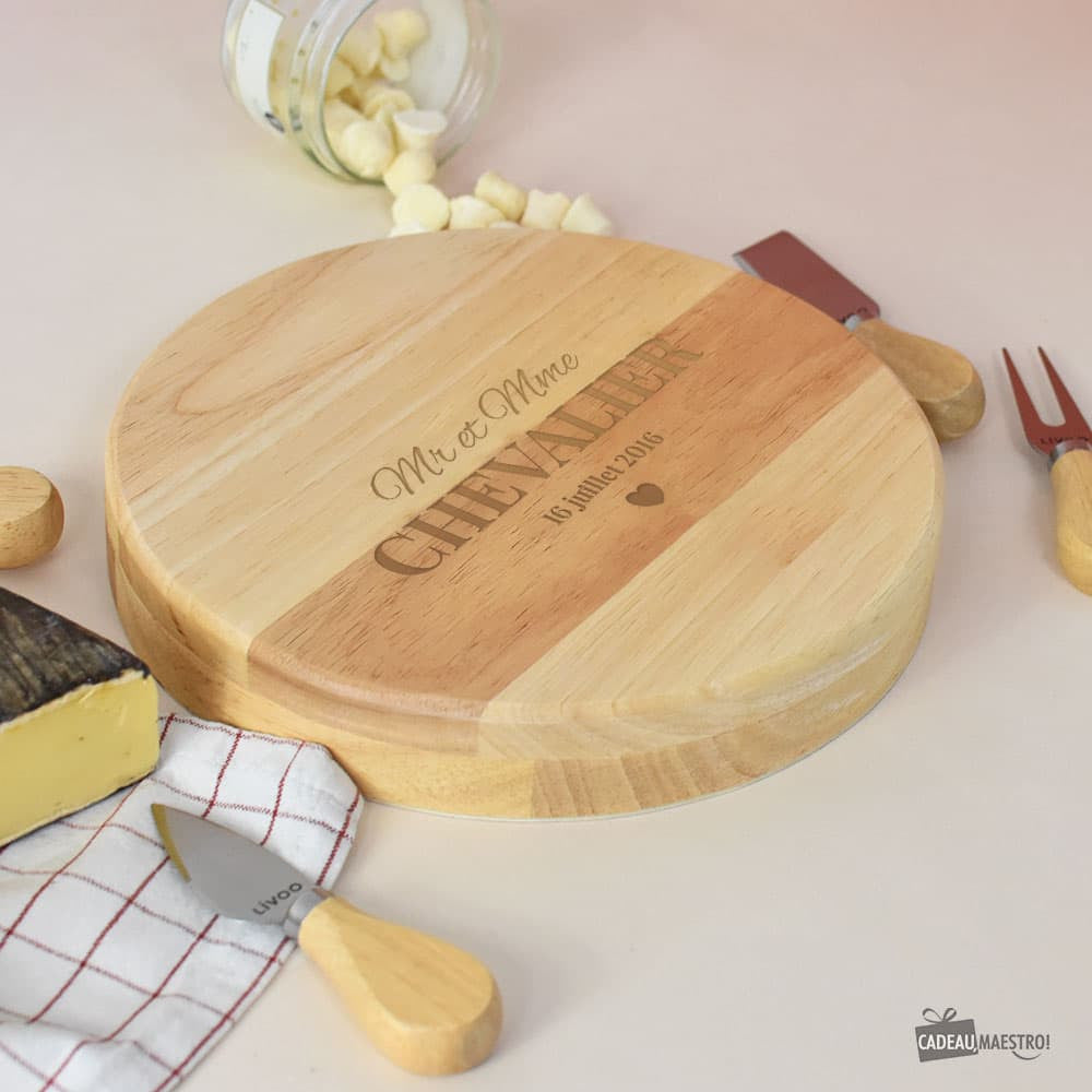 Plateau à Fromage Pivotant avec Ustensiles Couple à Personnaliser - Plateau Personnalisé