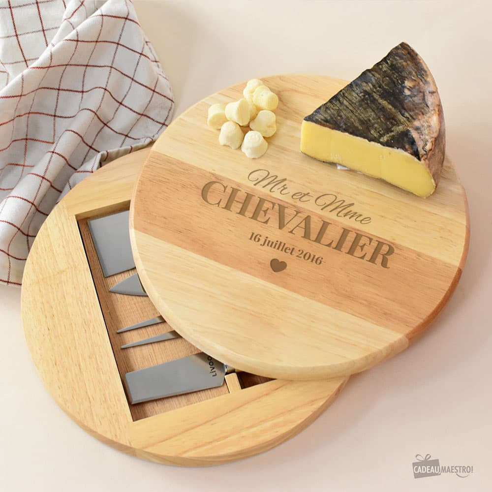 Plateau à Fromage Pivotant avec Ustensiles Couple à Personnaliser - Plateau Personnalisé