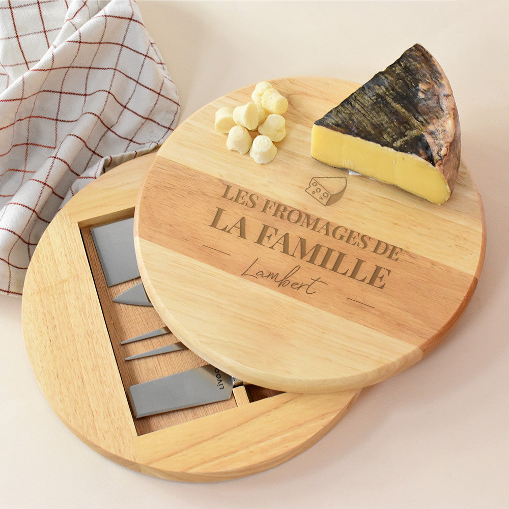 Plateau à Fromage Pivotant avec Ustensiles Famille à Personnaliser - Plateau Personnalisé
