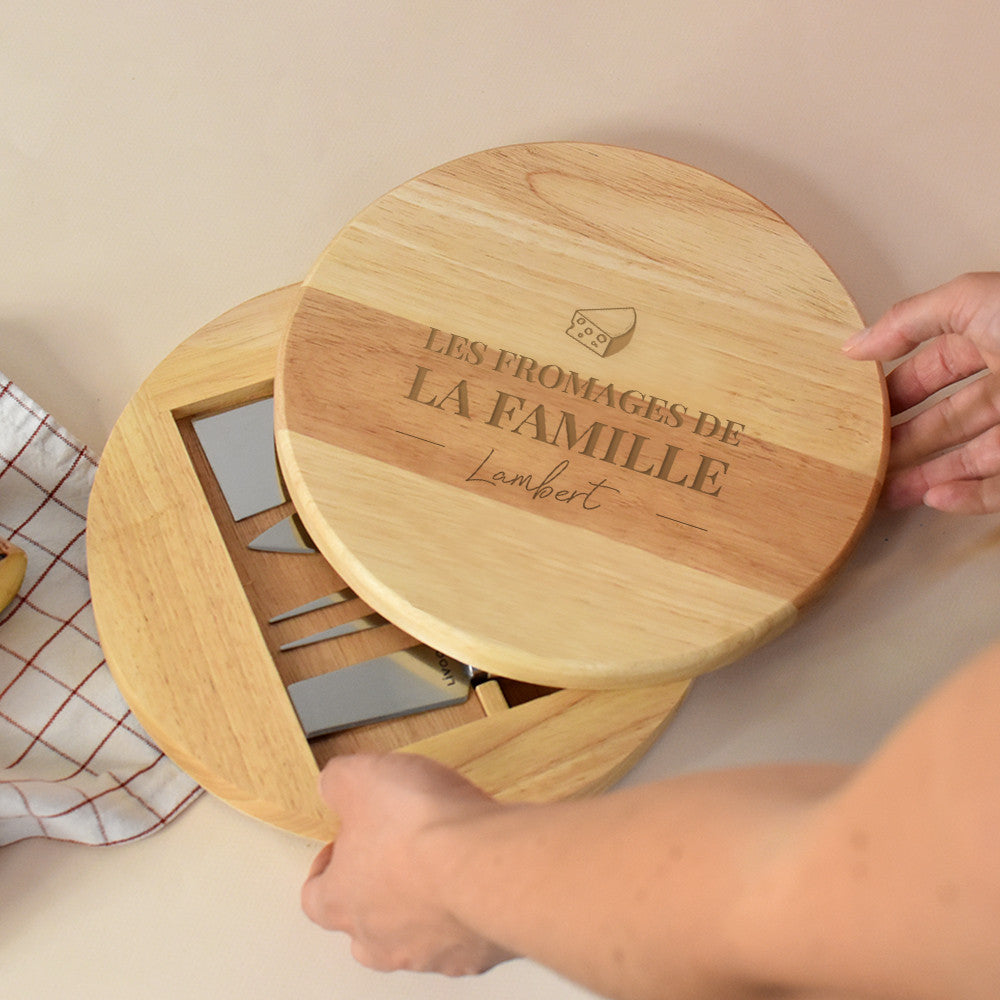 Plateau à Fromage Pivotant avec Ustensiles Famille à Personnaliser - Plateau Personnalisé