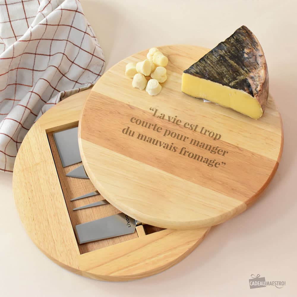 Plateau à Fromage Pivotant avec Ustensiles à Personnaliser - Plateau Personnalisé