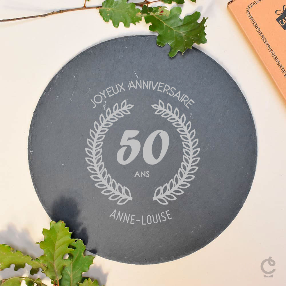 Plateau Ardoise Rond Anniversaire à Personnaliser - Plateau Personnalisé