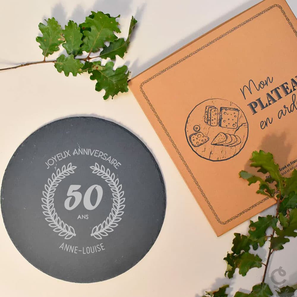 Plateau Ardoise Rond Anniversaire à Personnaliser - Plateau Personnalisé CadoMaestro