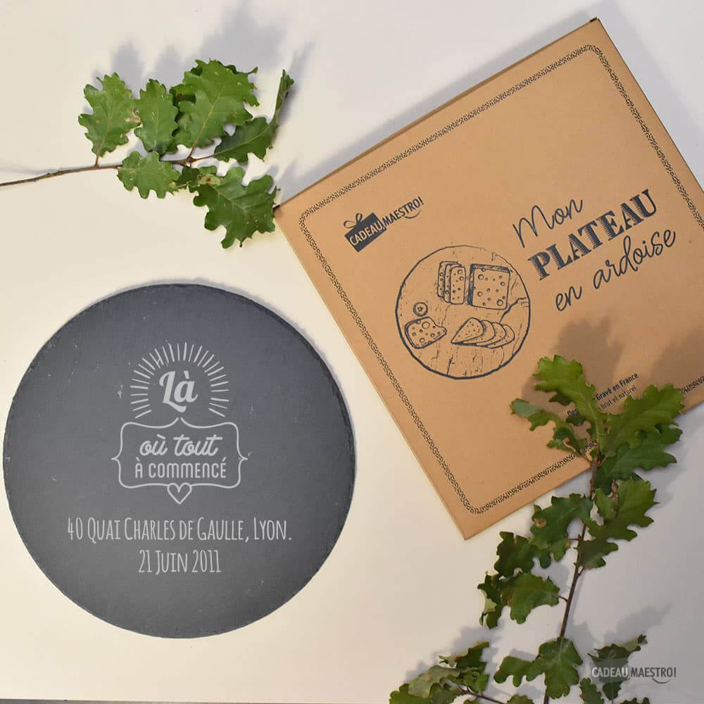 Plateau Ardoise Rond "Là Où Tout A Commencé" à Personnaliser - Plateau Personnalisé CadoMaestro
