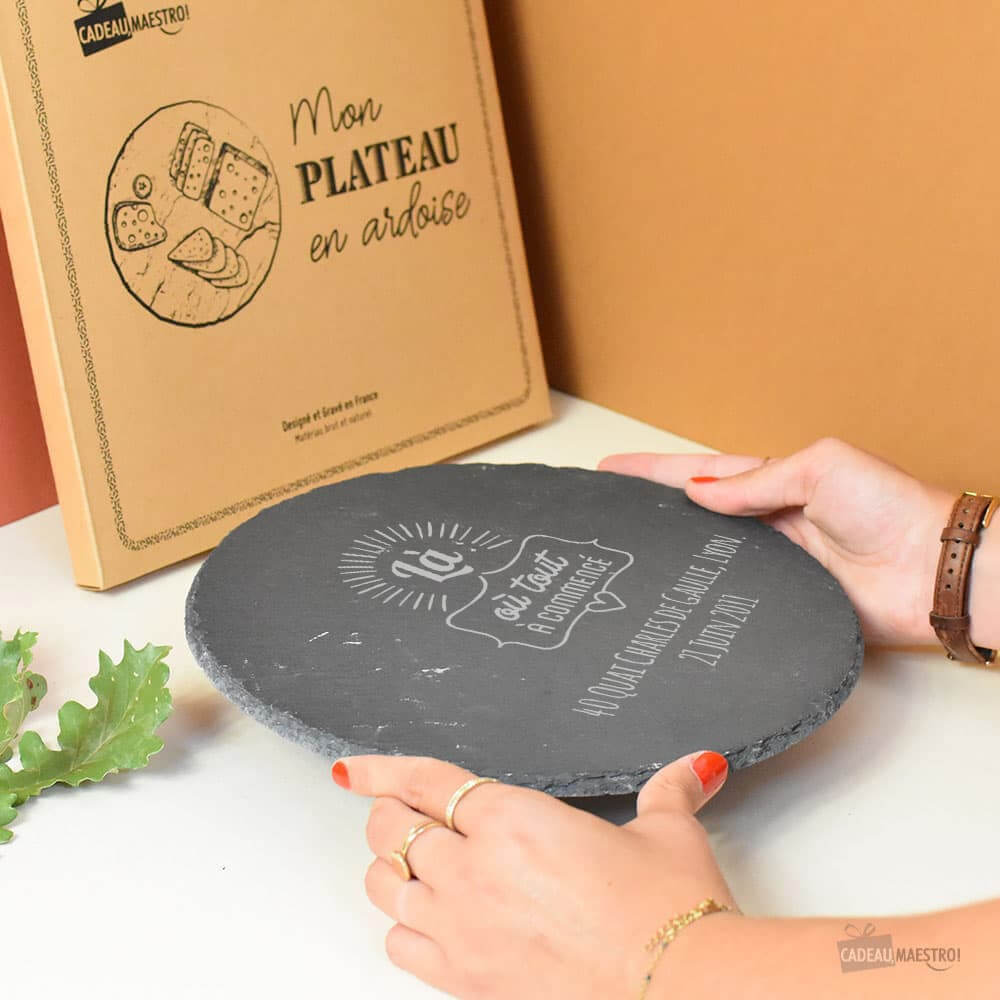 Plateau Ardoise Rond "Là Où Tout A Commencé" à Personnaliser - Plateau Personnalisé CadoMaestro