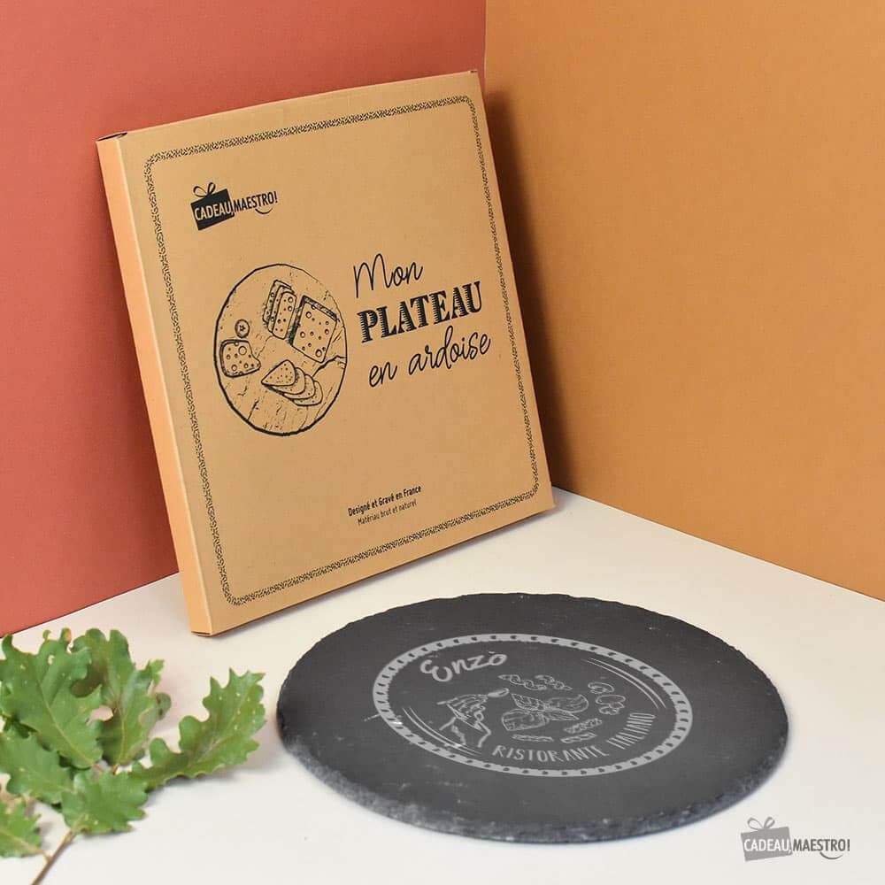 Plateau Ardoise Rond "Ristorante Italiano" à Personnaliser - Plateau Personnalisé CadoMaestro