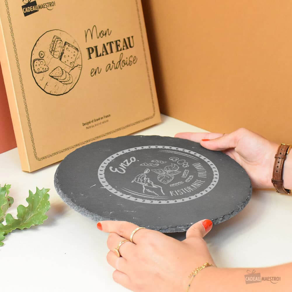Plateau Ardoise Rond "Ristorante Italiano" à Personnaliser - Plateau Personnalisé CadoMaestro