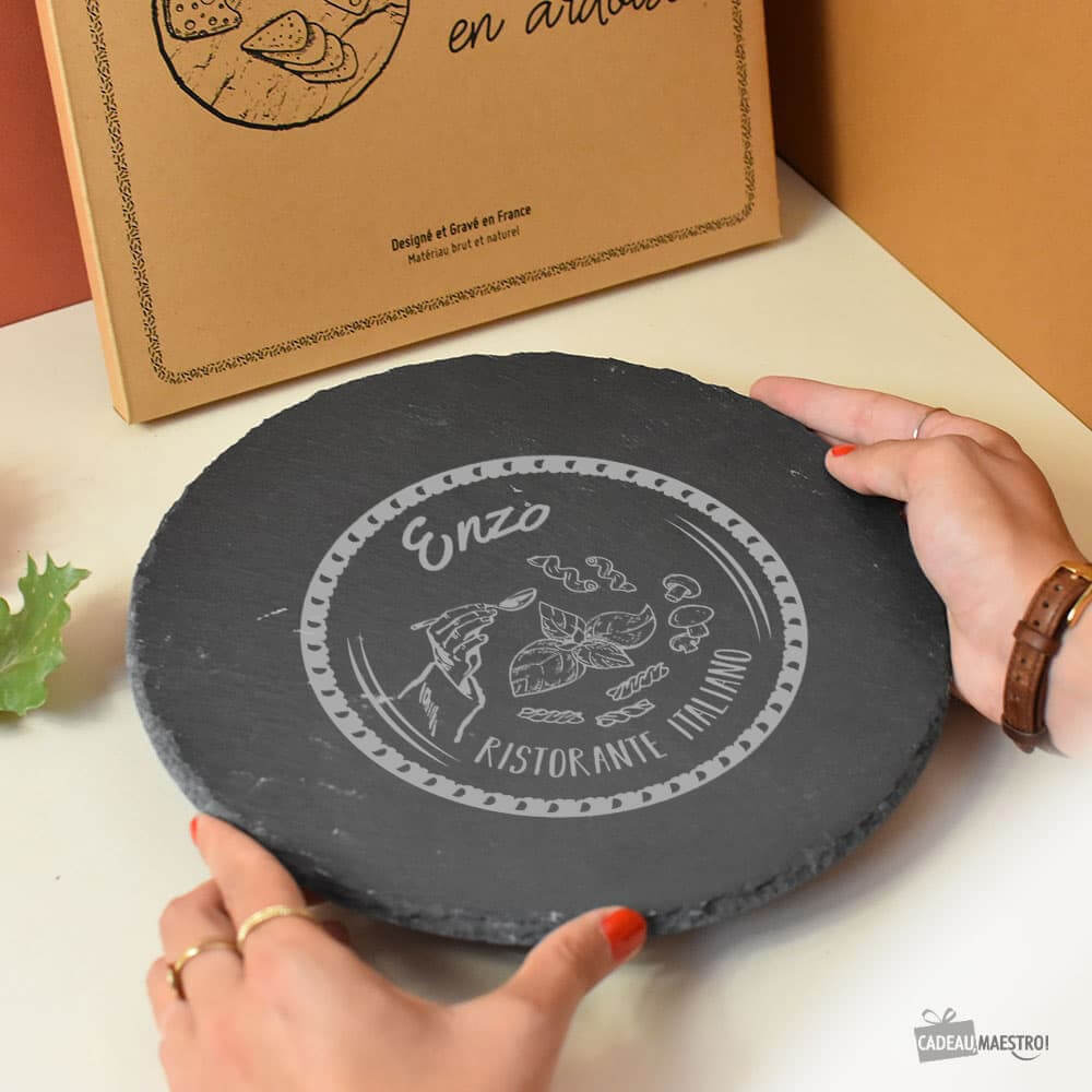 Plateau Ardoise Rond "Ristorante Italiano" à Personnaliser - Plateau Personnalisé CadoMaestro