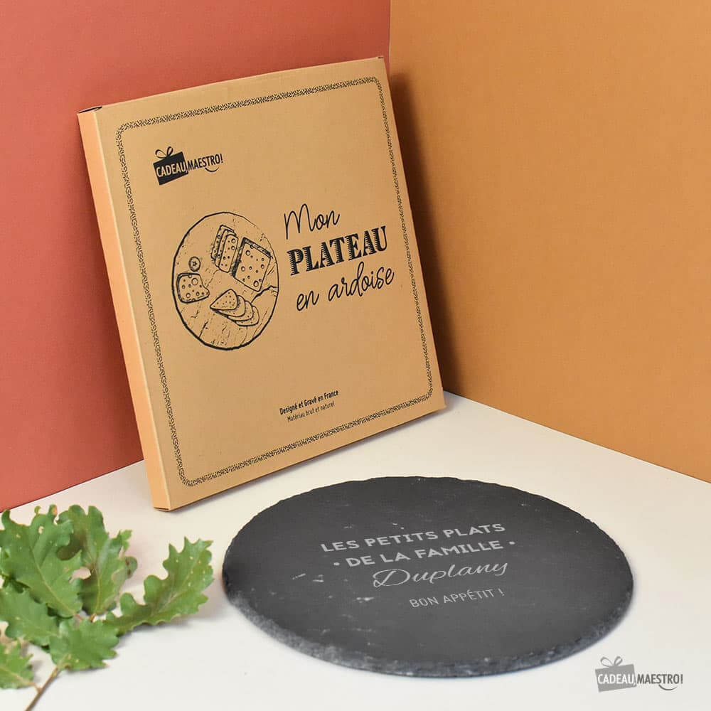Plateau Ardoise Rond à Personnaliser - Plateau Personnalisé CadoMaestro