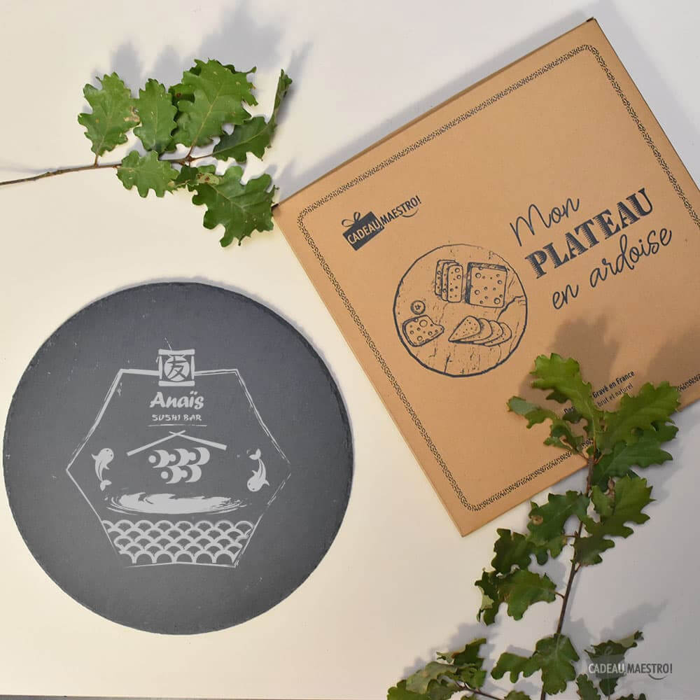Plateau Ardoise Rond "Sushi Bar" à Personnaliser - Plateau Personnalisé CadoMaestro