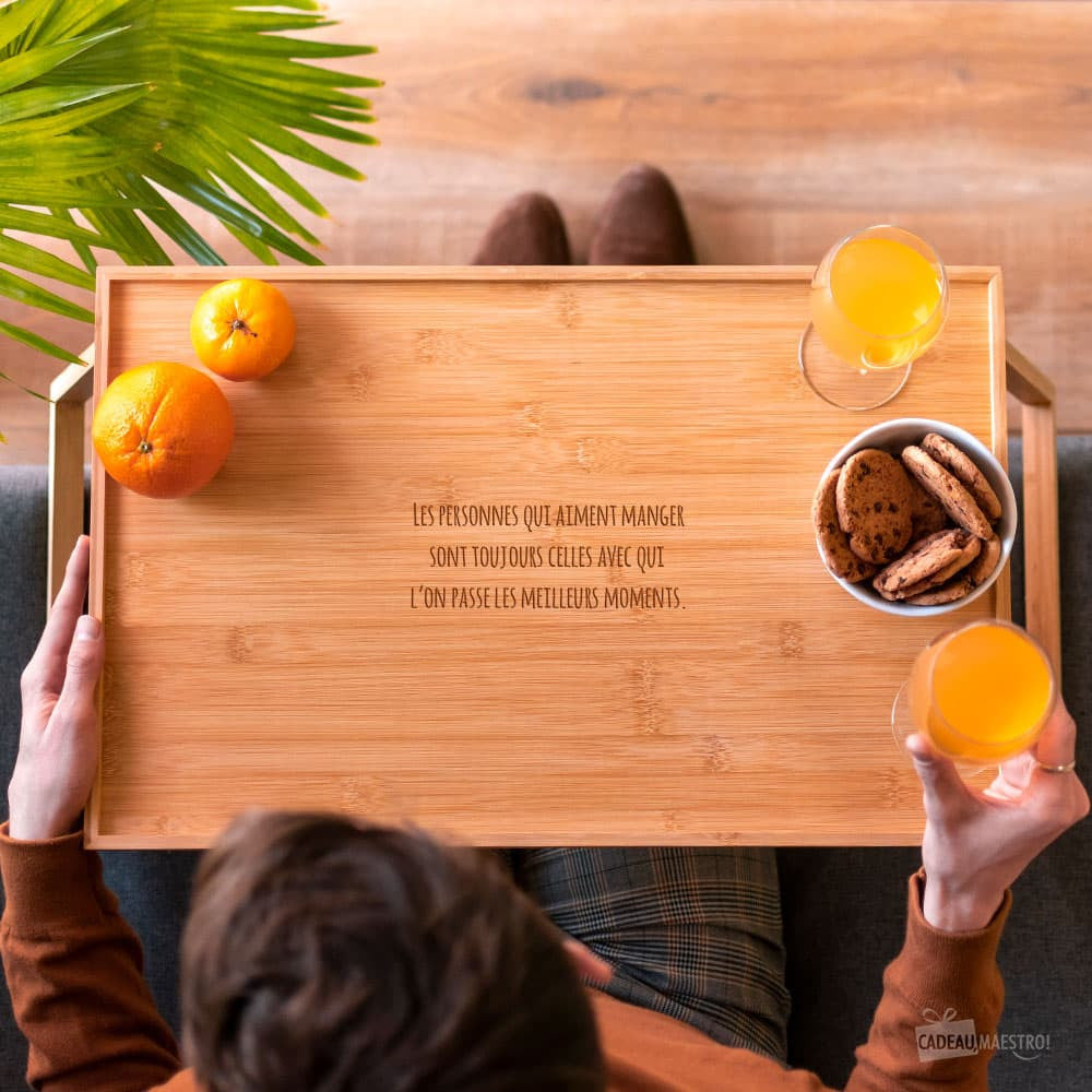 Plateau Bambou à Pieds Petit-Déjeuner à Personnaliser - Plateau Personnalisé