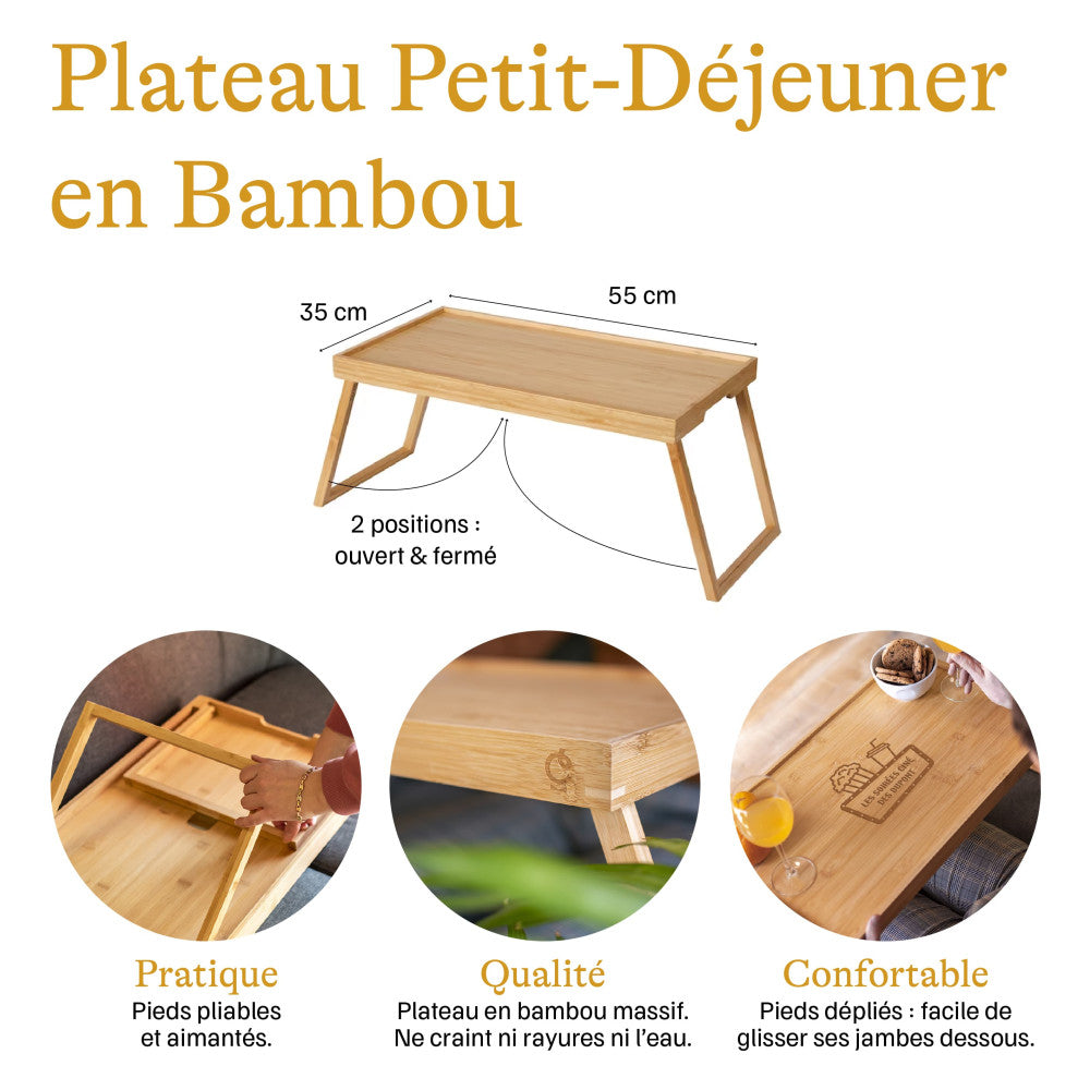 Plateau Bambou à Pieds Petit-Déjeuner à Personnaliser - Plateau Personnalisé