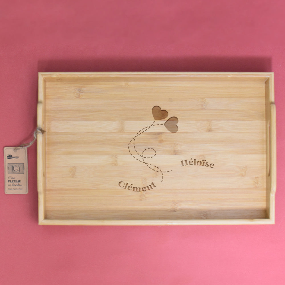 Plateau Bambou Amoureux à Personnaliser - Plateau Personnalisé CadoMaestro