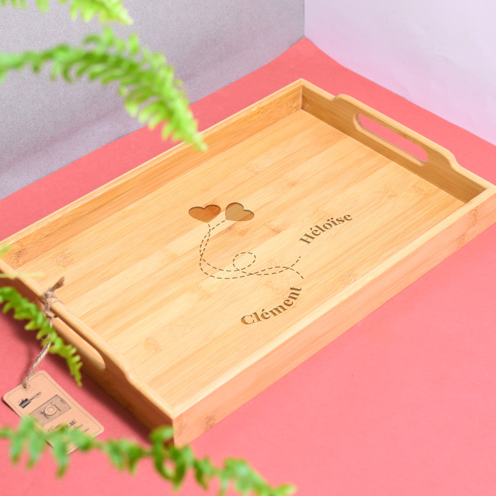 Plateau Bambou Amoureux à Personnaliser - Plateau Personnalisé CadoMaestro