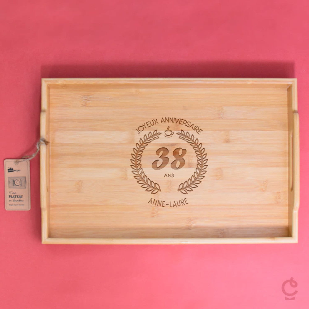 Plateau Bambou Anniversaire à Personnaliser - Plateau Personnalisé CadoMaestro