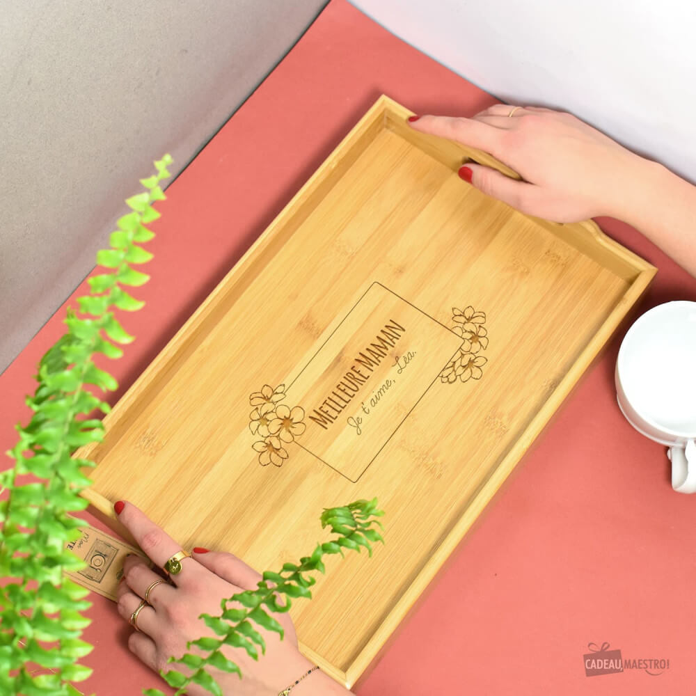 Plateau Bambou Maman à Personnaliser - Plateau Personnalisé CadoMaestro