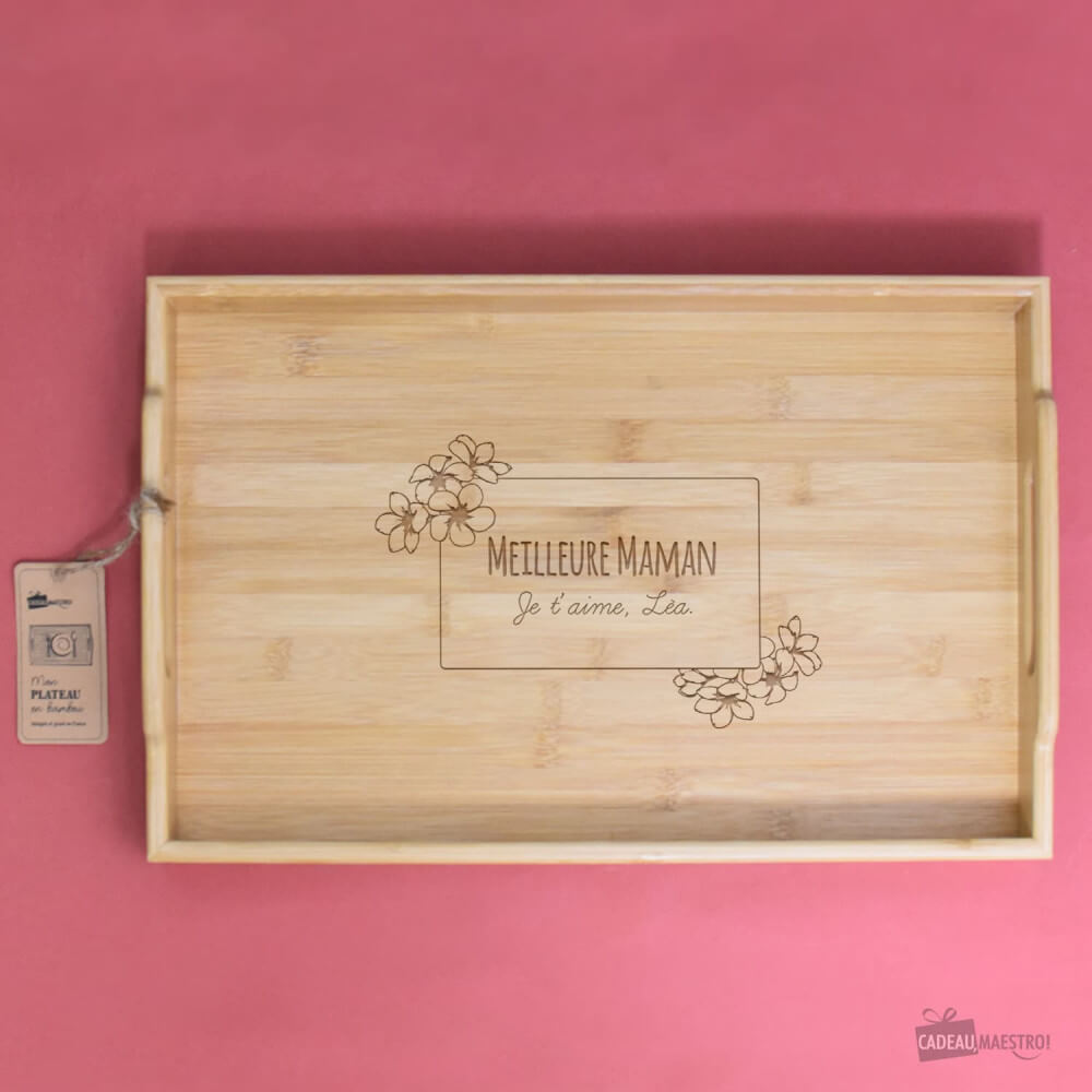 Plateau Bambou Maman à Personnaliser - Plateau Personnalisé CadoMaestro