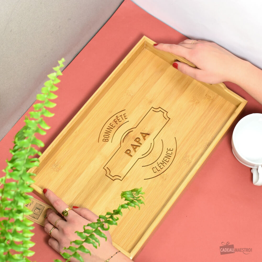 Plateau Bambou Papa à Personnaliser - Plateau Personnalisé CadoMaestro