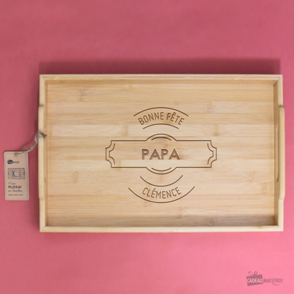 Plateau Bambou Papa à Personnaliser - Plateau Personnalisé CadoMaestro