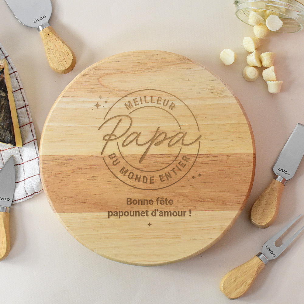 Plateau à Fromage Pivotant avec Ustensiles Meilleur Papa à Personnaliser - Plateau Personnalisé