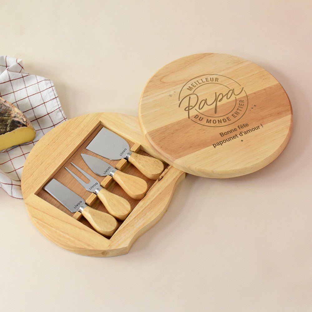 Plateau à Fromage Pivotant avec Ustensiles Meilleur Papa à Personnaliser - Plateau Personnalisé