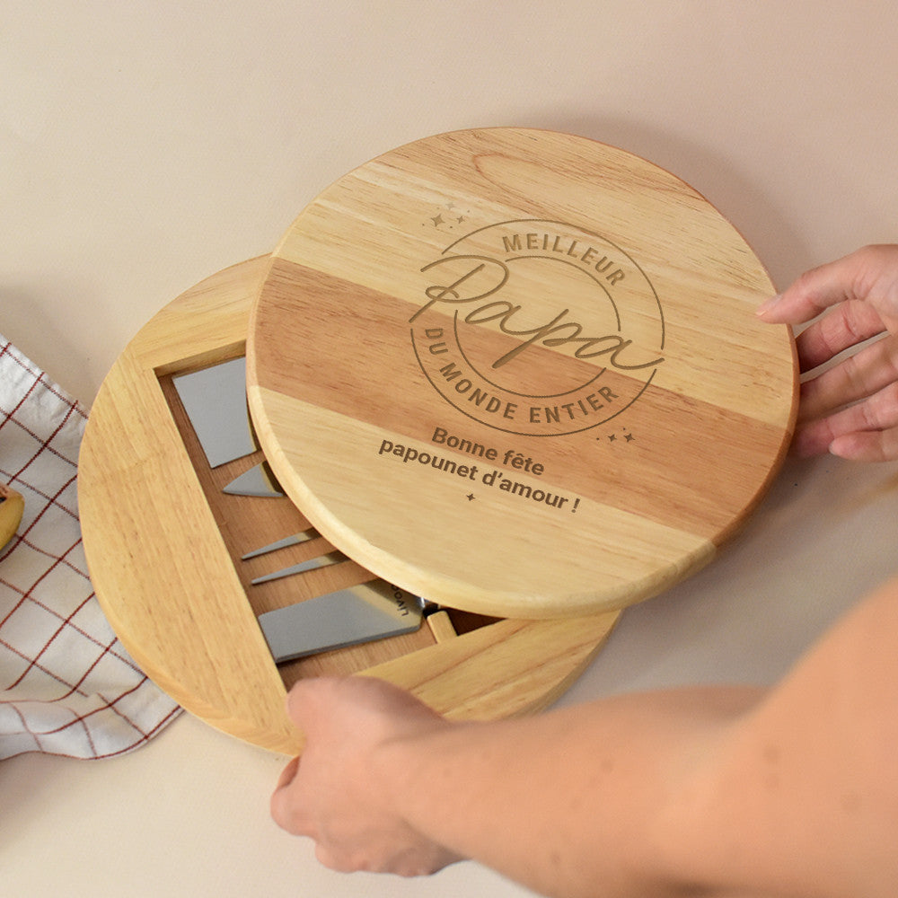 Plateau à Fromage Pivotant avec Ustensiles Meilleur Papa à Personnaliser - Plateau Personnalisé