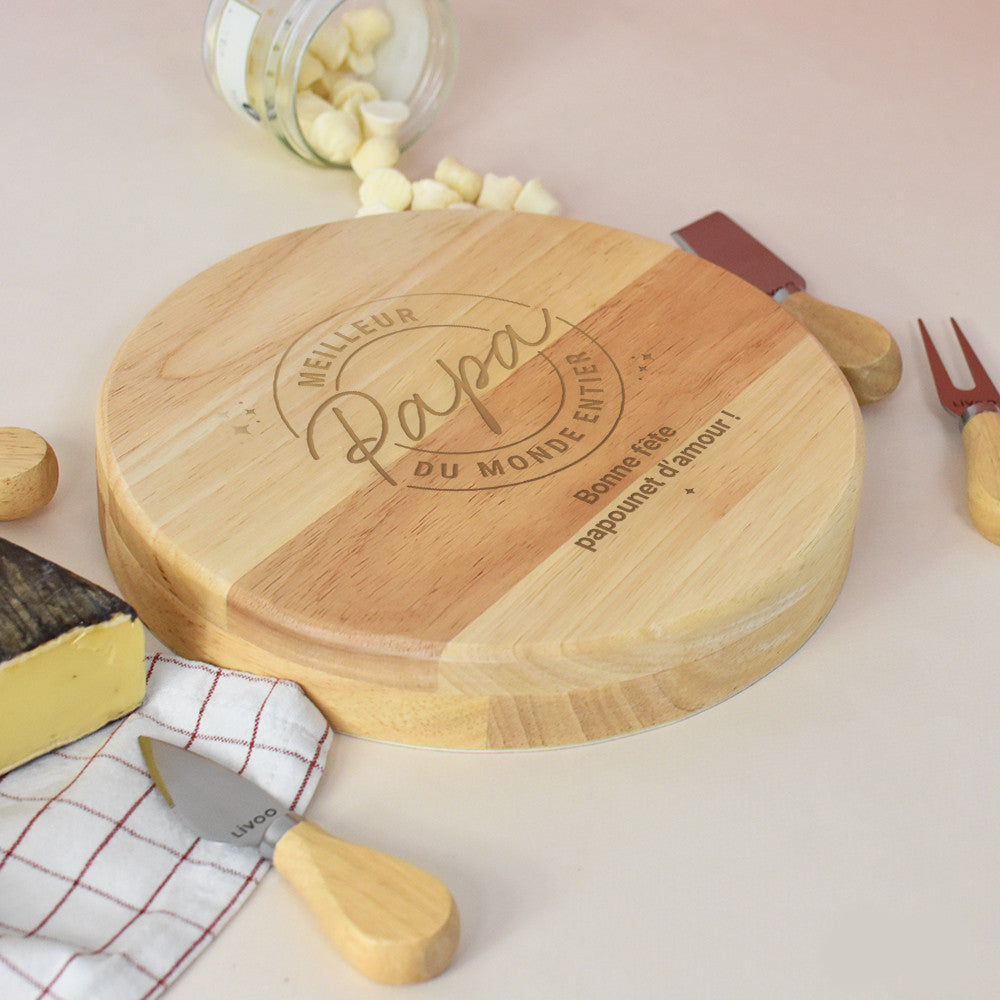 Plateau à Fromage Pivotant avec Ustensiles Meilleur Papa à Personnaliser - Plateau Personnalisé