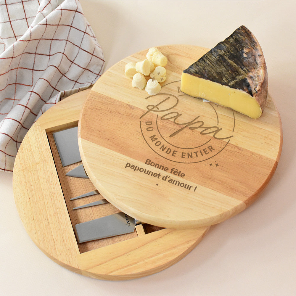 Plateau à Fromage Pivotant avec Ustensiles Meilleur Papa à Personnaliser - Plateau Personnalisé
