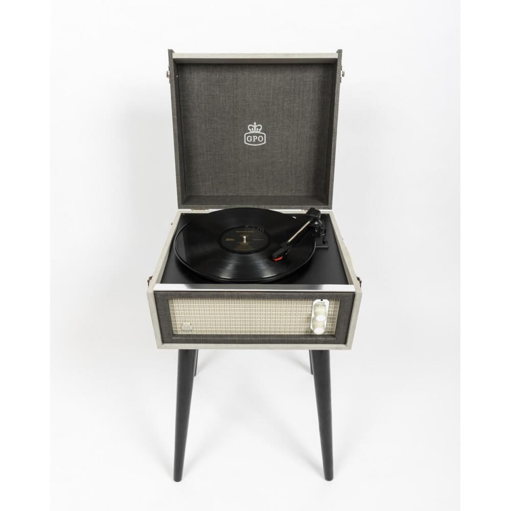 Platine Vinyle sur Pieds Gris Clair - Objet Déco Original