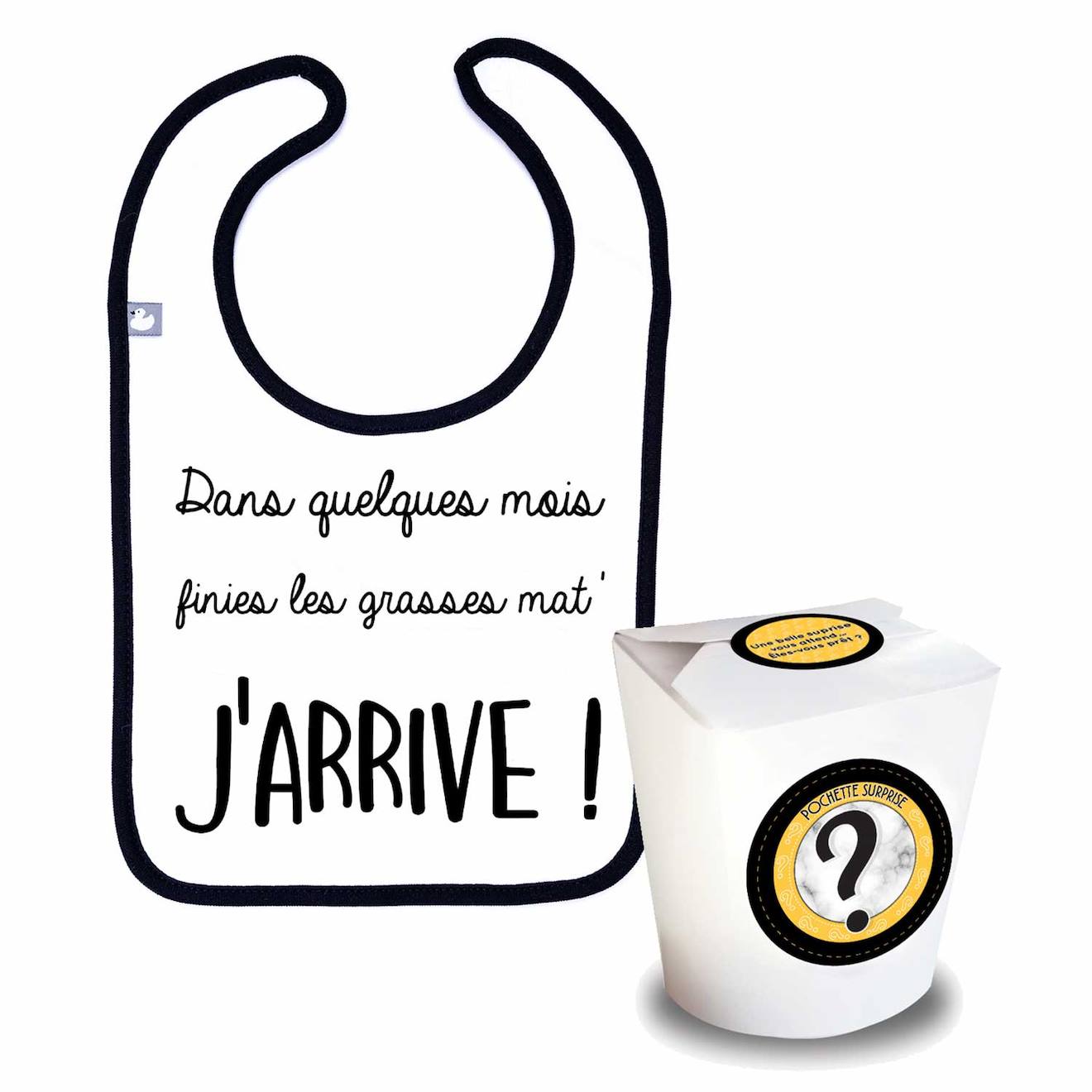 Pochette surprise annonce de grossesse - j'arrive ! blanc