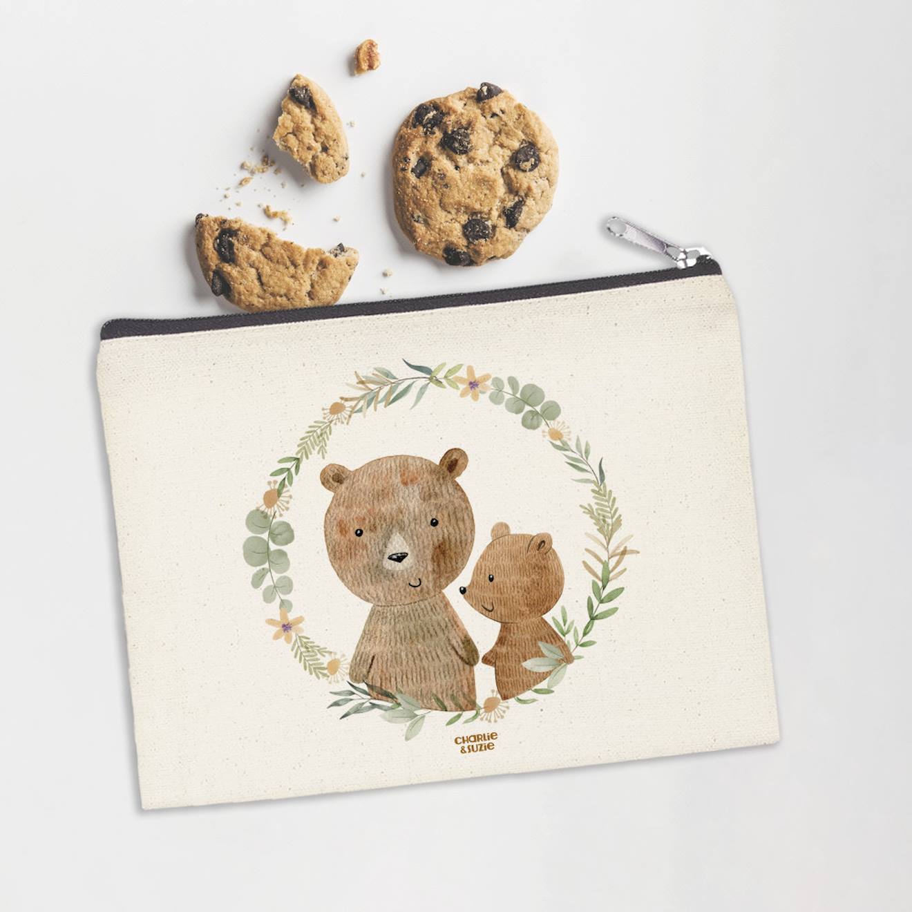 Pochette zippée famille ours multicolore