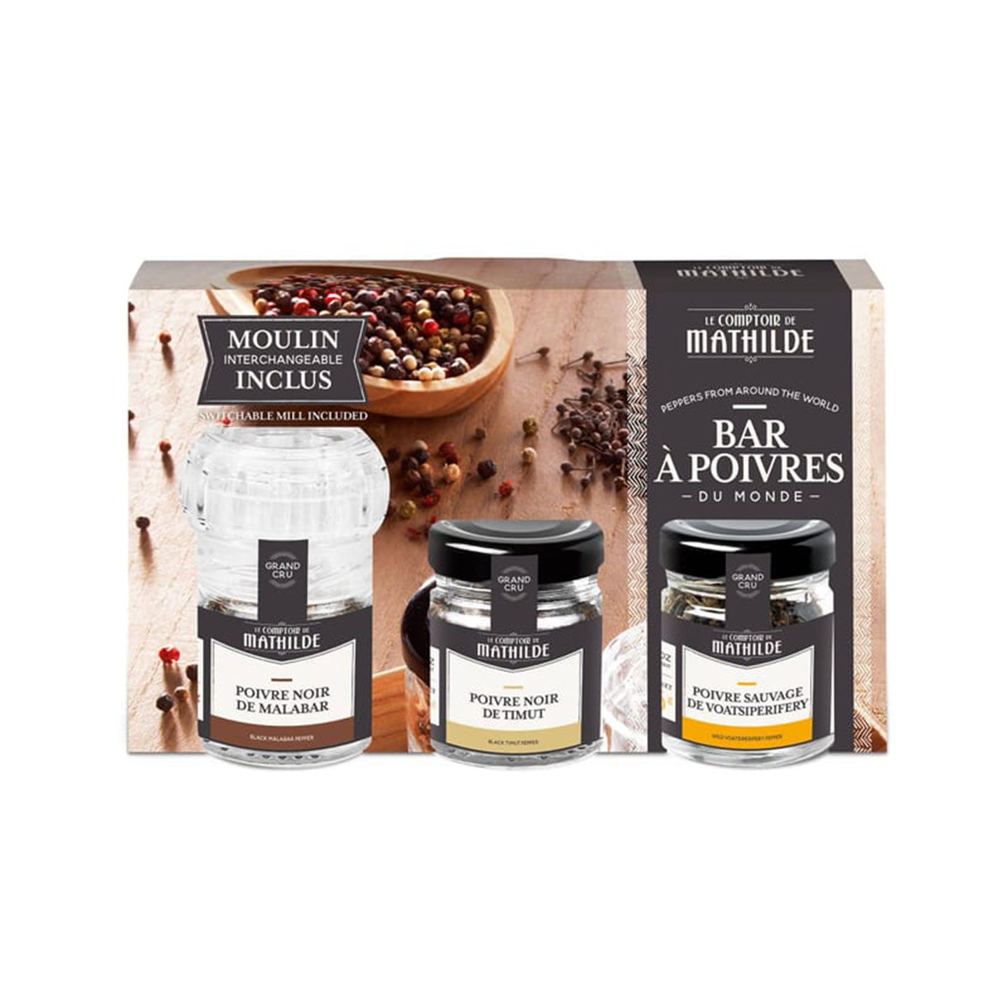 Coffret moulin interchangeable sel ou poivre au design élégant
