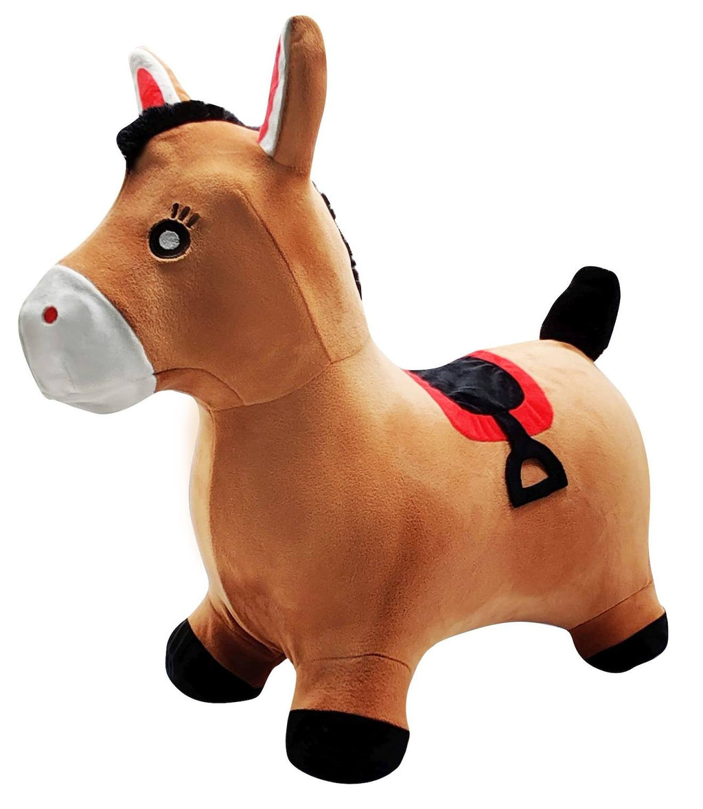 Poney sauteur gonflable avec housse en peluche marron