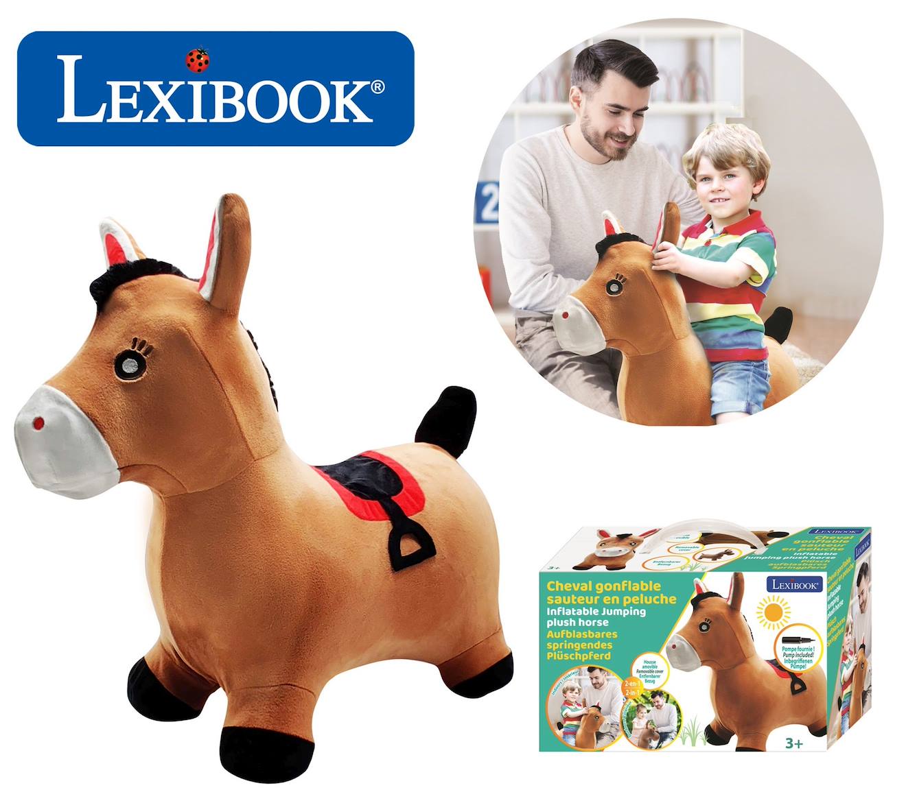 Poney sauteur gonflable avec housse en peluche marron